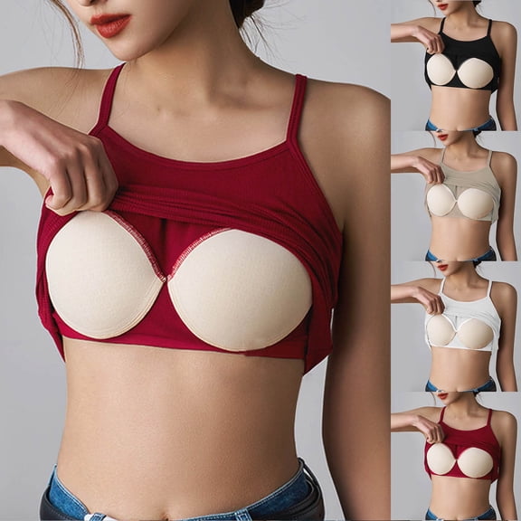 Jinhomg Women Camisole Tops with Built in Bra Casual U Neck Cami with Shelf Bra Basic Solid Color Going Out Undershirts Summer Yoga Tanks Khaki S