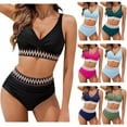 thumbnail image 1 of Jinhomg Women High Waisted Bikini Set Tummy Control V Neck Swimsuits 2025 Trendy Color Block Two Piece Bathing Suit Ladies Cute Swimwear Hot Pink M, 1 of 9