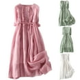 thumbnail image 1 of Jinhomg Women Korean Style Dresses 2025 Trendy Floral Print Lace-Up Waist Shirt Dress Casual Comfy Cotton Linen Half Sleeve A-Line Maxi Dresses Limited Time Deal White L, 1 of 7