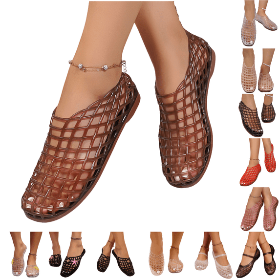Jinhomg Jelly Sandals for Women Closed Toe Clear Jelly Shoes Slip On Casual Jelly Flats Fashion 2026 Beach Sandals Daily Wear White,37