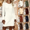thumbnail image 1 of Jinhomg Women Ribbed Knit Sweater Dress Fringe Hem Long Sleeve Round Neck Mini Dresses Elegant Casual Work Dress, 1 of 7