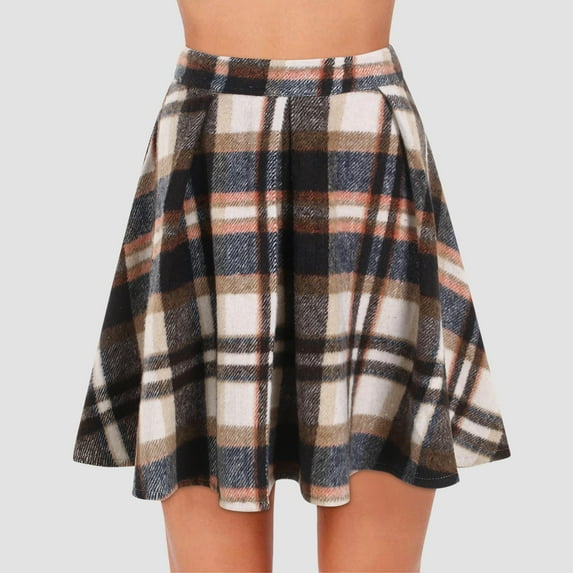 Jinhomg Women Summer Mini Skirts Casual Plaid Printed Pleated Skirt Plus Size Comfy High Wasited Flared Skirt Flowy A Line Skirts Black XXXL