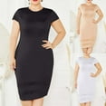 thumbnail image 1 of Jinhomg Women Summer T Shirt Dress Elegant Short Sleeve Midi Bodycon Dress Plus Size Crew Neck Pencil Fitted Dress formal Wedding Work Dresses Black XXXXL, 1 of 10