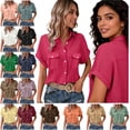 thumbnail image 1 of Jinhomg Women Teacher shirts Shorts Sleeve Casual Button Down Shirts Business Office Work Outfits with Pocket Navy M, 1 of 7