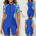 thumbnail image 1 of Jinhomg Women Two Piece Rash Guard Swimsuit Trendy Tropical Print Swimwear Modest Short Sleeve Zip Front Surfing Bathing Suits 90 off Clearance Sale Blue M, 1 of 10