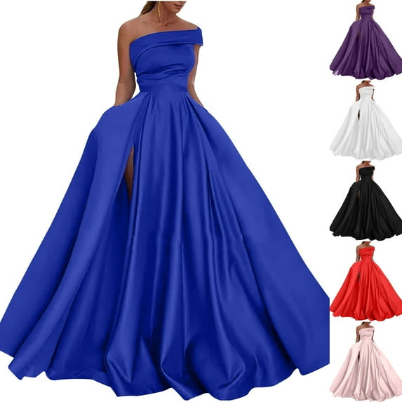 Jinhomg Women formal Gowns Fashion off Shoulder Floor Length Evening Dresses Puffy Sleeveless Slit Ball Gown Plus Size Evening Dress with Padded White XXL