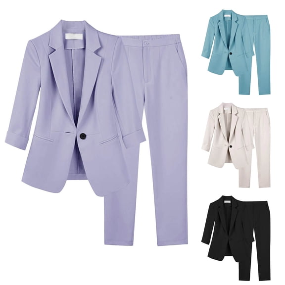 Jinhomg Women's 2 Piece Suit Dressy Casual Notched Lapel One Button Blazer Jacket and Long Pants Ladies 2025 Business Work Sets with Pockets Beige XXL