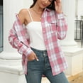 thumbnail image 1 of Jinhomg Women's 2025 Cropped Jacket Trendy Buffalo Plaid Printed Shacket Plus Size Comfy Long Sleeve Button Down Shirt Jackets with Pockets Summer Saving Pink XL, 1 of 4