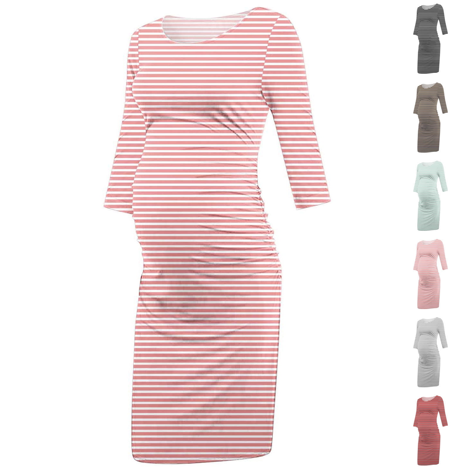Women Grey & Off-White Printed Maternity Dress With Three Quarter Sleeves main image 1