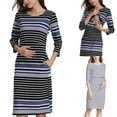 thumbnail image 1 of Jinhomg Women's 3/4 Sleeve Nursing Dress Fall Comfy Striped Print Midi Bodycon Dress Casual Pregnancy Breastfeeding Dress with Pockets Black S, 1 of 9