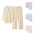 thumbnail image 1 of Jinhomg Women's Casual Cotton Pajamas Sets 2 Piece Loose Fit Loungewear Sleepwear Comfy Long Sleeve V-Neck Tops and Elastic Waist Pants Prime Day Deals Today 2024 Pink XL, 1 of 8