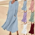 thumbnail image 1 of Jinhomg Women's Casual Spring Dress Lightweight Comfy Cotton Linen Maxi Dresses Loose Fit Long Sleeve U-Neck Vacation Beach Dress with Pockets Limited Time Deal Green M, 1 of 6