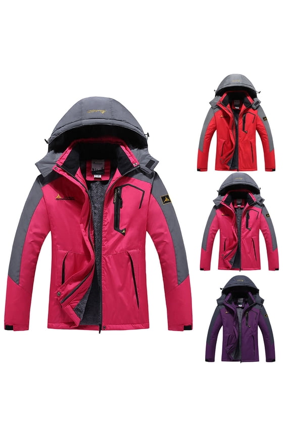 Women's Comfy Ski Jacket Fall Winter Waterproof Waterproof Raincoat Soft Thermal Long Sleeve Fleece Lined Snow Jacket with Hood and Pockets Spring Saving Wine XXL
