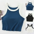 thumbnail image 1 of Jinhomg Women's Crop Tank Top Casual Color Block Racerback Cami Shirts Summer Sleeveless Crewneck Knit Tanks with Built in Bra Black M, 1 of 6