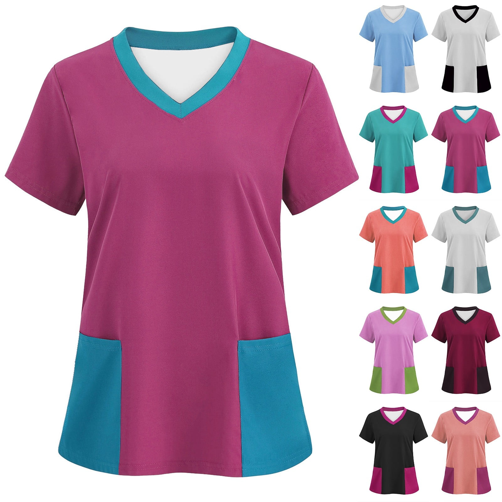 Jinhomg Women's Cute Nursing Scrubs 2025 Casual Color Block Medical ...
