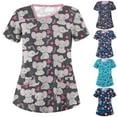 thumbnail image 1 of Jinhomg Women's Cute Scrub Tops Funny Animals Printed Nurse Uniform Stretchy Comfy Short Sleeve V Neck Medical Scrubs with Pockets Sales Today Clearance Navy S, 1 of 4