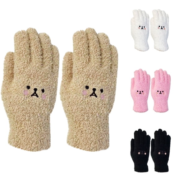 Jinhomg Women's Cute Winter Gloves Thick Warm Sherpa Fleece Gloves Windproof Comfy Full Fingers Outdoor Gloves 2025 Ladies Cold Weather Gifts Sales Today Clearance Khaki Free Size