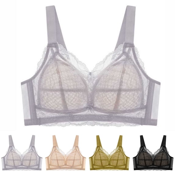 Jinhomg Women's Everyday Bras, Plus Size Wireless Sheer Lace Full-Coverage Bra for daily and T-shirt wear, Back Closure, Lace No Print, Soft Support Green 34