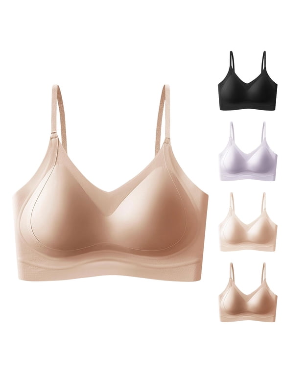 Women's Everyday Bras, Wireless Seamless Triangle Bralette for daily, work and T-shirt wear, Pull-On Closure, Solid No Print, Lightly Padded Support Khaki M