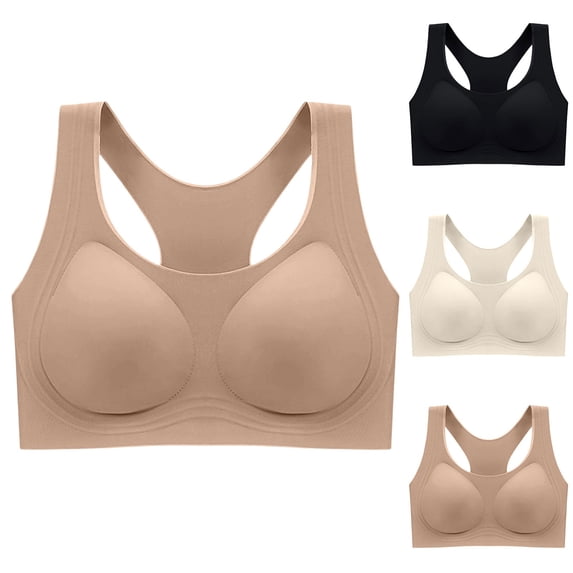 Jinhomg Women's Everyday Bras, Wireless Wide Strap Sports Bra for yoga, workouts and daily wear, Pull-On Closure, Solid No Print, Wide Strap Support White M