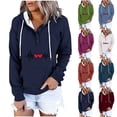 thumbnail image 1 of Jinhomg Women's Fall Sweatshirt Cute Heart Print Drawstring Hoodies Casual Comfy Thin Fleece Button Up Pullover Tops with Kangaroo Pocket Sales Today Clearance Women Navy XL, 1 of 8