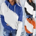 thumbnail image 1 of Jinhomg Women's Fashion Sweatshirts and Hoodies Comfy Simple Color Block Pullovers Casual Long Sleeve Drawstring Hoodies with Pockets Blue XL, 1 of 5