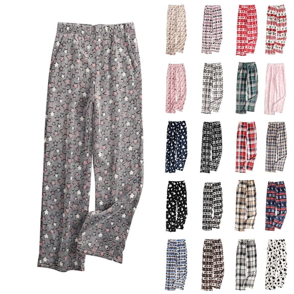 Jinhomg Women's Flannel Pajama Pants Stretch Star Print Sleepwear Comfy Soft Pj Bottom Winter Warm Sleep & Lounge Pants with Pockets White,M