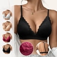 thumbnail image 1 of Jinhomg Women's Floral Triangle Bra Wireless Lace Bralette Racerback Plunge Bra Wine L, 1 of 7
