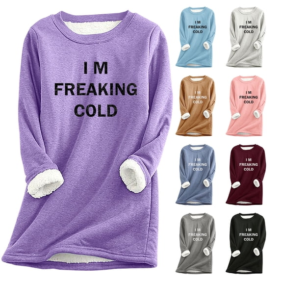 Jinhomg Women's Funny Letter Print Sweatshirt Plus Size Soft Comfy Sherpa Fleece Lined Loungewear Fall Winter Warm Long Sleeve Crewneck Tunic Top Purple XXL
