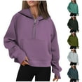 thumbnail image 1 of Jinhomg Women's Half Zip Sweatshirts Oversized Comfy Long Sleeve Hoodies 2024 Trendy Y2K Kangaroo Pocket Hooded Pullover Sales Today Clearance Gray L, 1 of 6