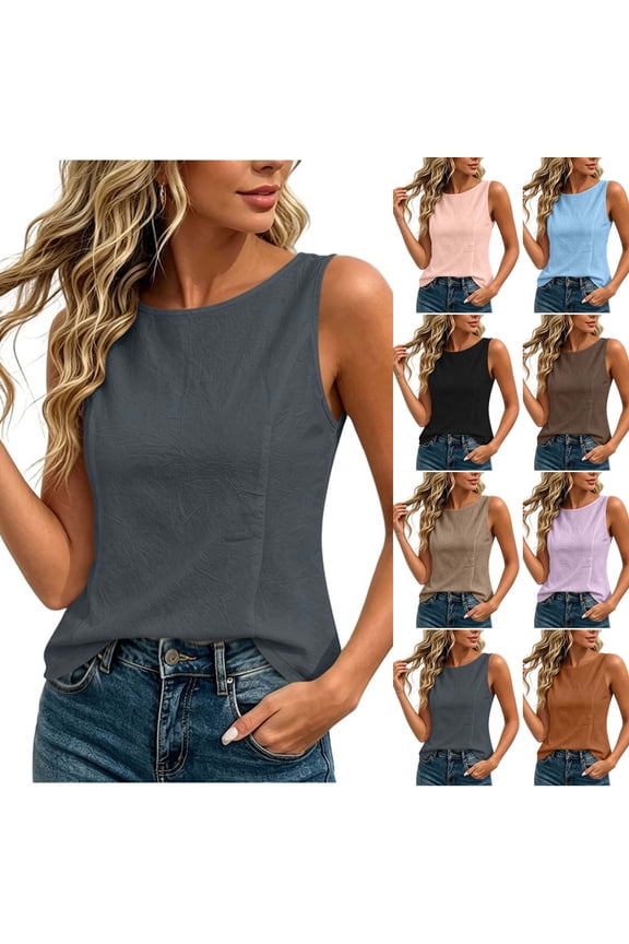 Women's High Neck Tank Tops Sleeveless Lined Basic Tops Going Out Casual Linen Tank Shirts Black XXL
