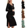 thumbnail image 1 of Jinhomg Women's Knit Pregnancy Dress Fall Comfy Long Sleeve Crew Neck Midi Dresses Trendy Solid Side Split Maternity Dresses Spring Saving Coffee M, 1 of 6