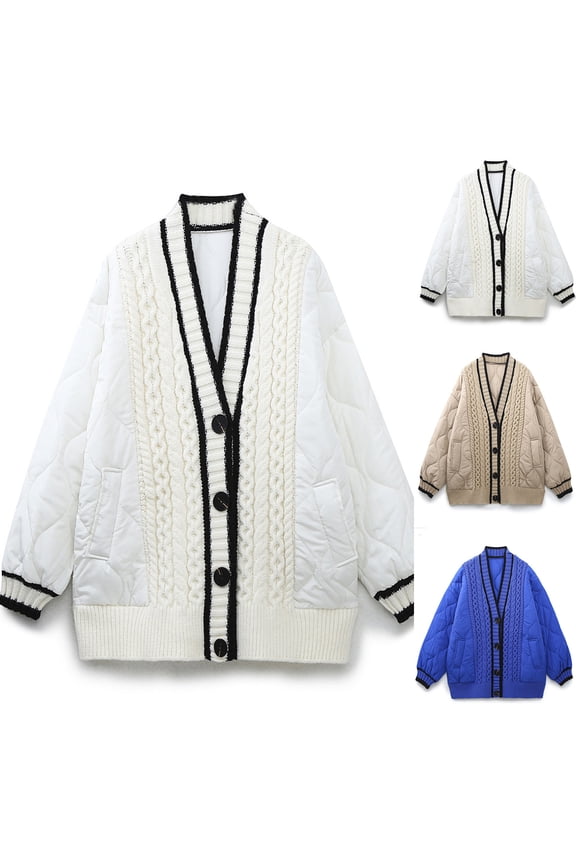 Women's Knit Sweater Jacket Lightweight Comfy Button Down V-Neck Coat Fall Winter Thermal Long Sleeve Outerwear with Pockets Sales Today Clearance White S