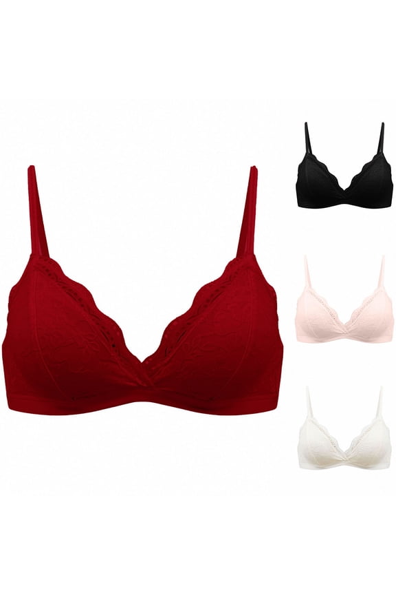 Women's Lace Bralettes Triangle Wireless Bras with Adjustable Straps V Neck Soft Unpadded Scalloped bras Beige 808590CD