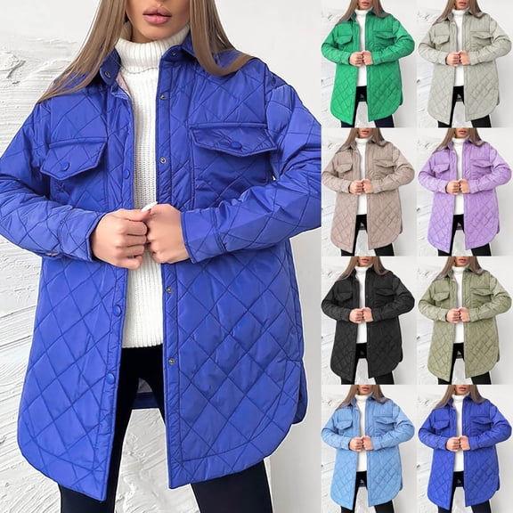 Jinhomg Women's Lightweight Puffer Coat Comfy Long Sleeve Button Down Outerwear Oversized Warm Fall Winter Down Jacket with Pockets Flash 90 off Clearance Sale Blue S