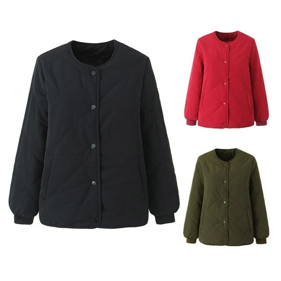 Jinhomg Women's Lightweight Quilted Jacket Warm Crew Neck Puffer Padded Outwear Winter Single Breasted Coat with Pockets 90 off Clearance Sale Army Green XL