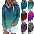thumbnail image 1 of Jinhomg Women's Long Sleeve Drawstring Hoodies Trendy Gradient Color Button Up Pullovers Lightweight Comfort Kangaroo Pocket Sweatshirts 2025 Saving Sky Blue M, 1 of 6