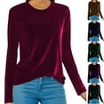 thumbnail image 1 of Jinhomg Women's Long Sleeve Velvet Tops Casual Round Neck Blouse Vintage Solid Color Basic Velour Pullover Tops Green,M, 1 of 7