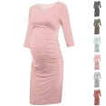 thumbnail image 1 of Jinhomg Women's Maternity Bodycon Dress Fall Winter Fashion Ruched Side Midi Dress Casual 3/4 Sleeve Crewneck Pregnancy Dress 90 off Clearance Sale Pink M, 1 of 3