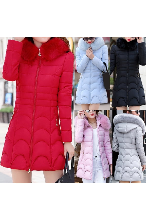 Women's Maxi Winter Coat Warm Cozy Faux Fur Trim Hooded Puffer Jacket Plus Size Casual Long Sleeve Full Zip Down Coat with Pockets Sales Today Clearance Gray XL