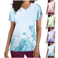 thumbnail image 1 of Jinhomg Women's Medical Scrubs Elegant Floral Print Nursing Tops Casual Comfy Short Sleeve V-Neck Scrub Shirt with Pockets Nurse Workwear Clearance Items for Women Light Blue M, 1 of 6