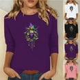 thumbnail image 1 of Jinhomg Women's Novelty Holiday Tee Tops Trendy Carnival Themed Mask Print Shirt Casual Loose 3/4 Sleeve Mardi Gras Tunics Ladies Parade T Shirts Purple XXXL, 1 of 6