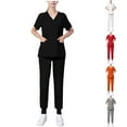 thumbnail image 1 of Jinhomg Women's Nurse Scrubs Set 2 Piece Casual Solid Scrub Suits Casual Loose Short Sleeve V-Neck Tunic Tops and Jogger Pants with Pockets Fall Saving Gray XXL, 1 of 7