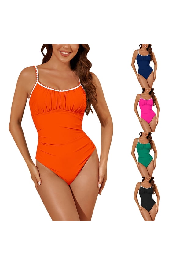 Women's One Piece Swimsuit Lightweight Comfy Tummy Control Modest Swimwear Basic Solid Full Coverage Camisole Bathing Suits Green S