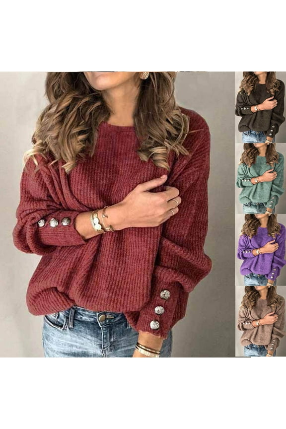 Women's Oversized Turtleneck Chunky Sweaters Cowl Neck Buttons Long Sleeve Pullover Winter Slouchy Loose Knit Sweaters Coffee,L