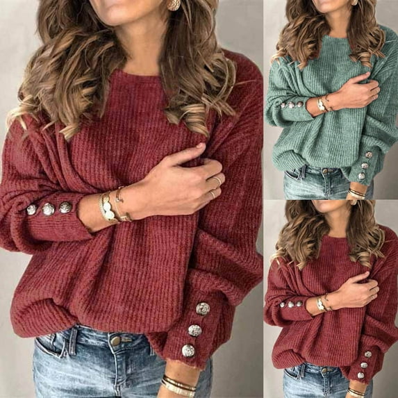 Jinhomg Women's Oversized Turtleneck Chunky Sweaters Cowl Neck Buttons Long Sleeve Pullover Winter Slouchy Loose Knit Sweaters Wine,L