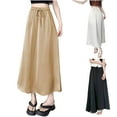 thumbnail image 1 of Jinhomg Women's Plus Size Satin Skirts 2025 Fashion Drawstring High Waisted Maxi Skirt Casual Loose Solid A Line Summer Going Out Skirts White L, 1 of 7