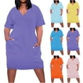 thumbnail image 1 of Jinhomg Women's Plus Size T-Shirt Dress Basic Solid V-Neck Midi Dresses Casual Comfy Short Sleeve Dress with Pockets Daily Wear Todays Daily Deals Clearance Yellow XXXXL, 1 of 6
