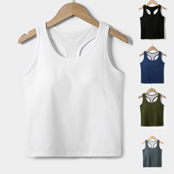 Jinhomg Women's Racerback Tank Top Sleeveless Crew Neck Sports Bras Stretchy Comfy Summer Workout Crop Top with Built in Bra for Running Yoga Green L