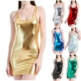 thumbnail image 1 of Jinhomg Women's Shiny Dress Sleeveless Metallic Patent Leather Bodycon Club Dresses Shiny Strappy Mini Party Dress Gold S, 1 of 8